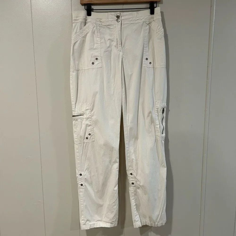 Chico’s White Cargo Pants Size 1 (M) Utility Pocket Stretch Travel Crop